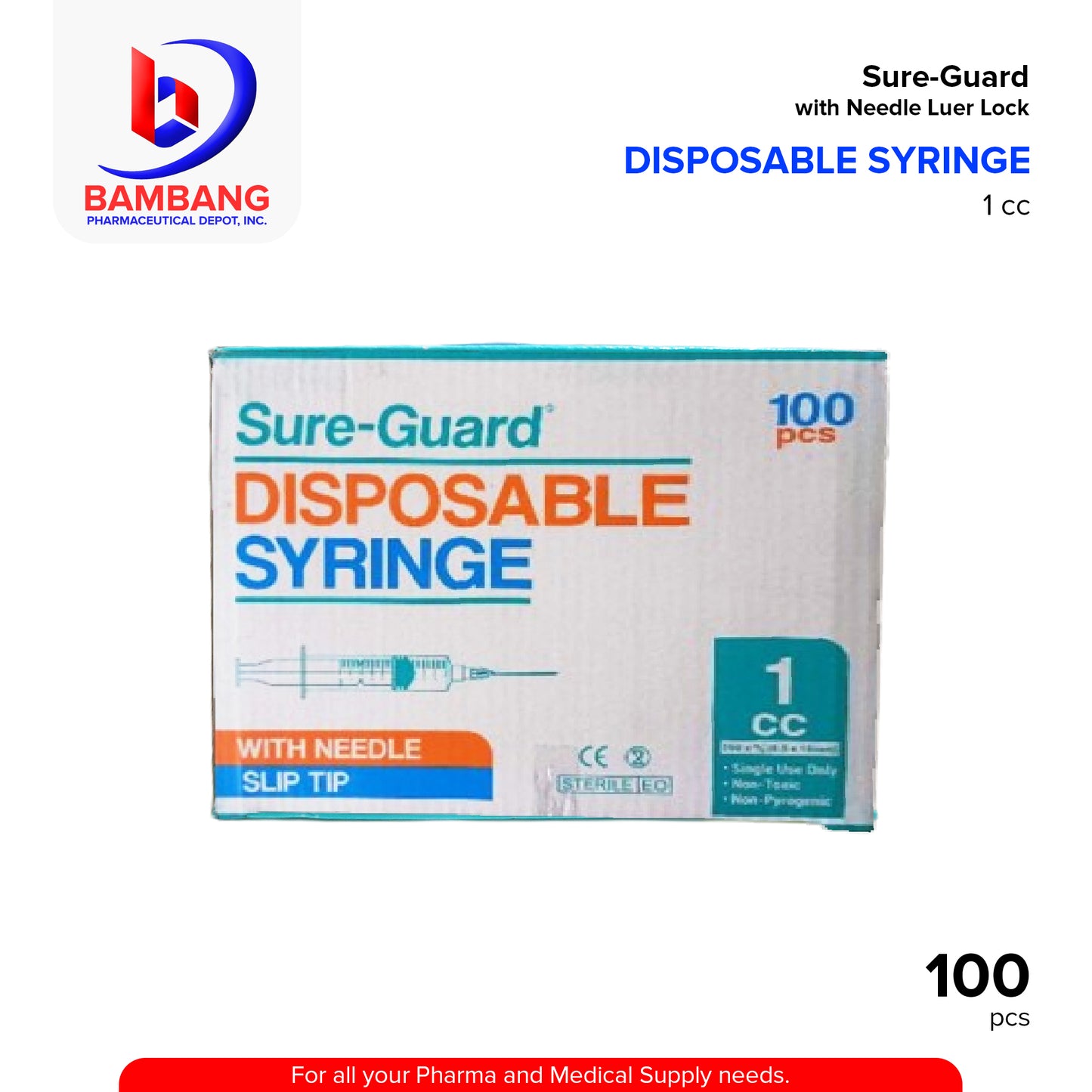 SURE GUARD Disposable Syringe 25g x 5/8 (0.5 x 16mm) 1CC 100's