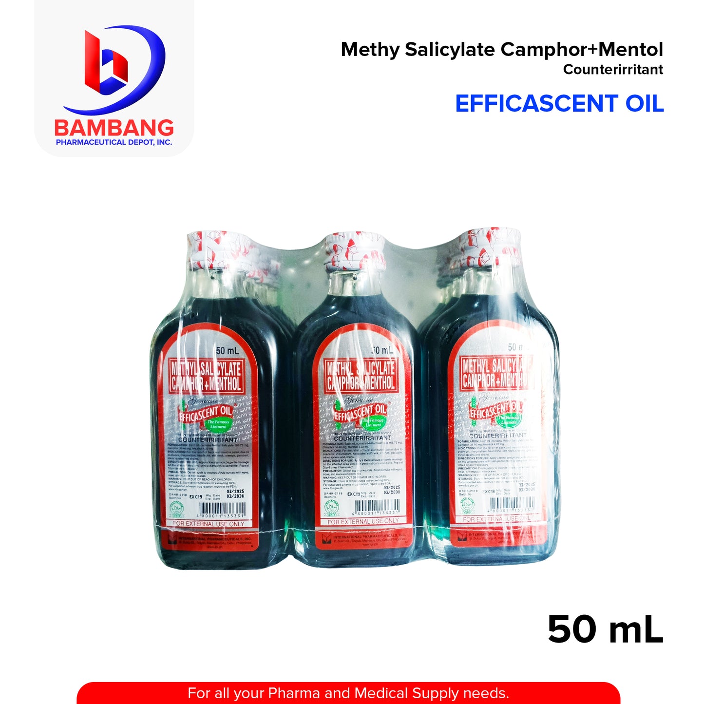 Methyl Salicylate Camphor+Menthol (Efficascent Oil) Regular 168.73 mg / 38.46mg / 4.23mg per mL Liniment 50ml