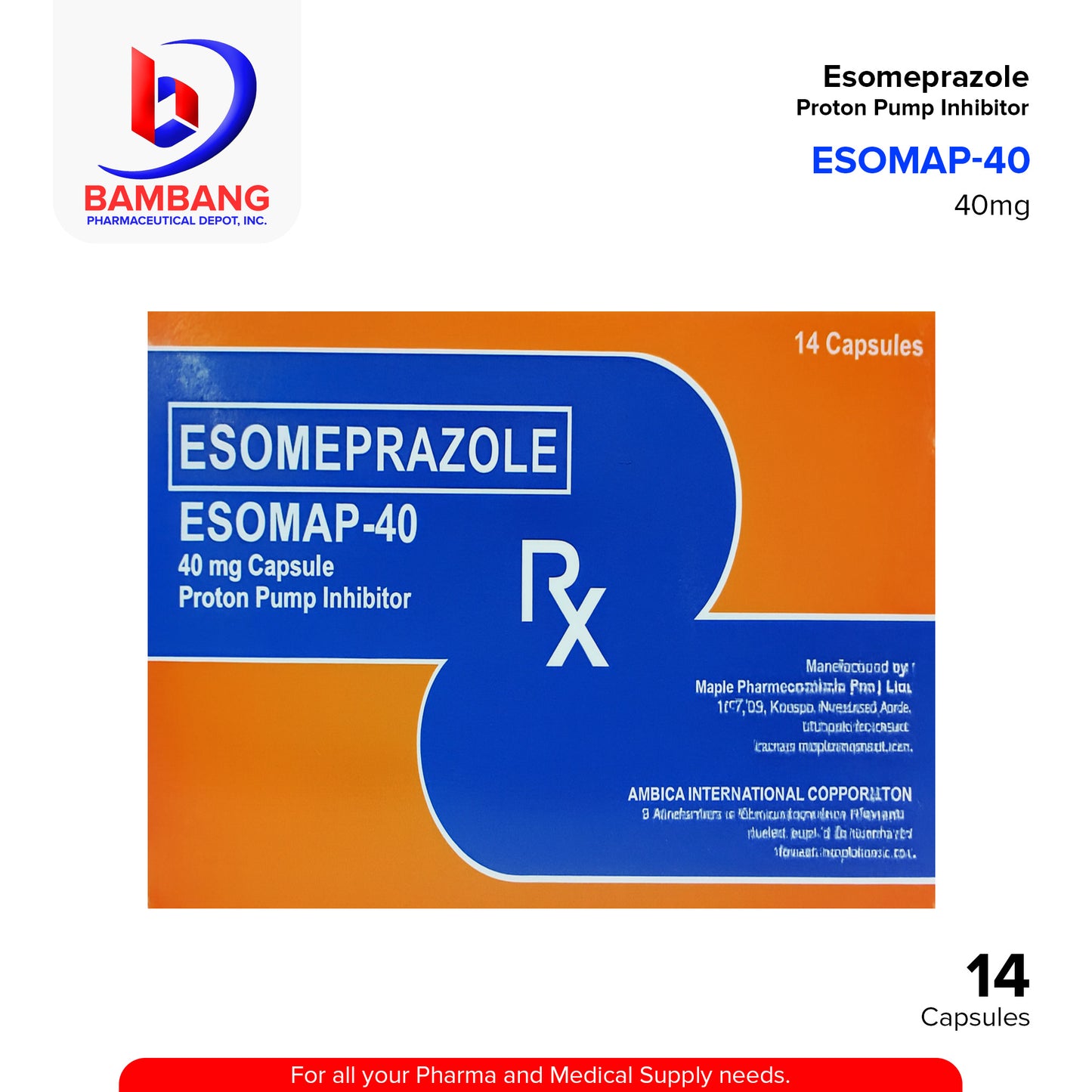 ESOMAP 40 Esomeprazole 40mg Capsule 14's