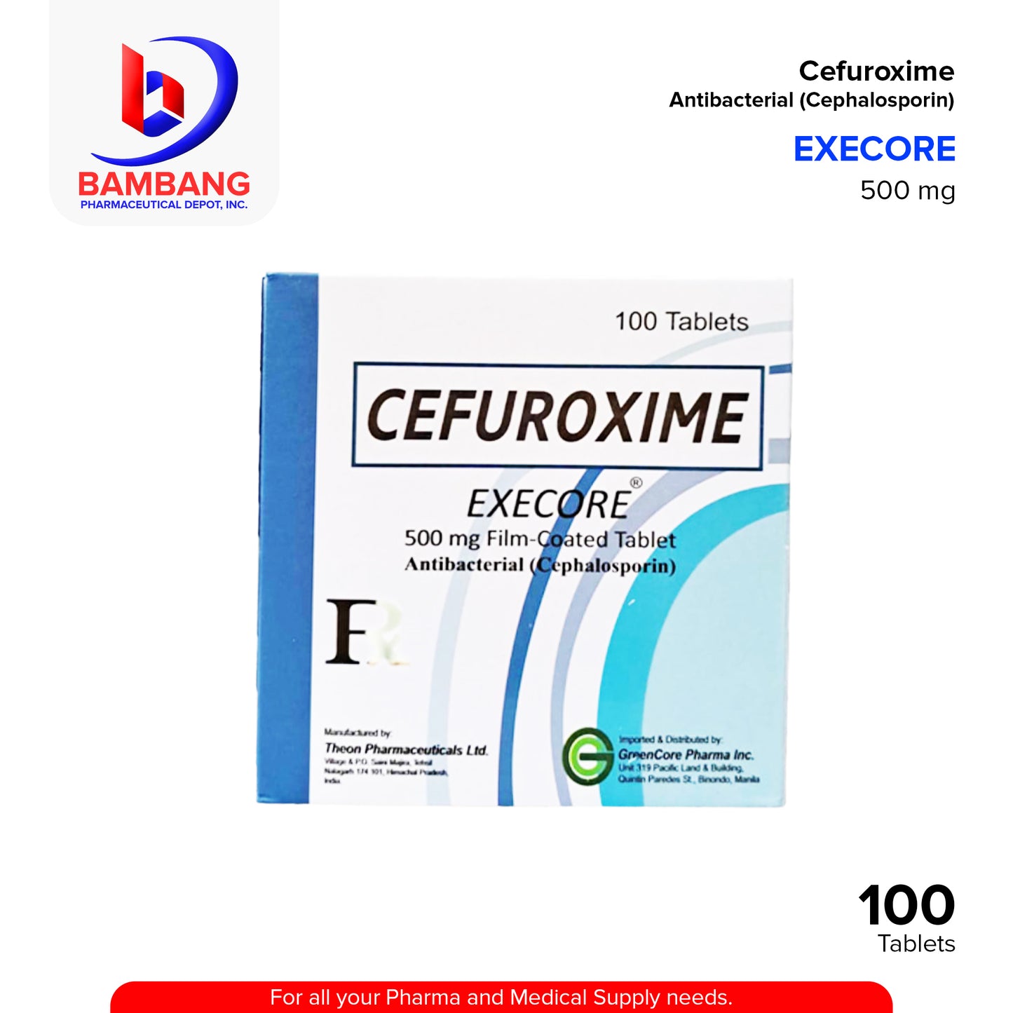 EXECORE Cefuroxime 500mg Film Coated Tablets 100's