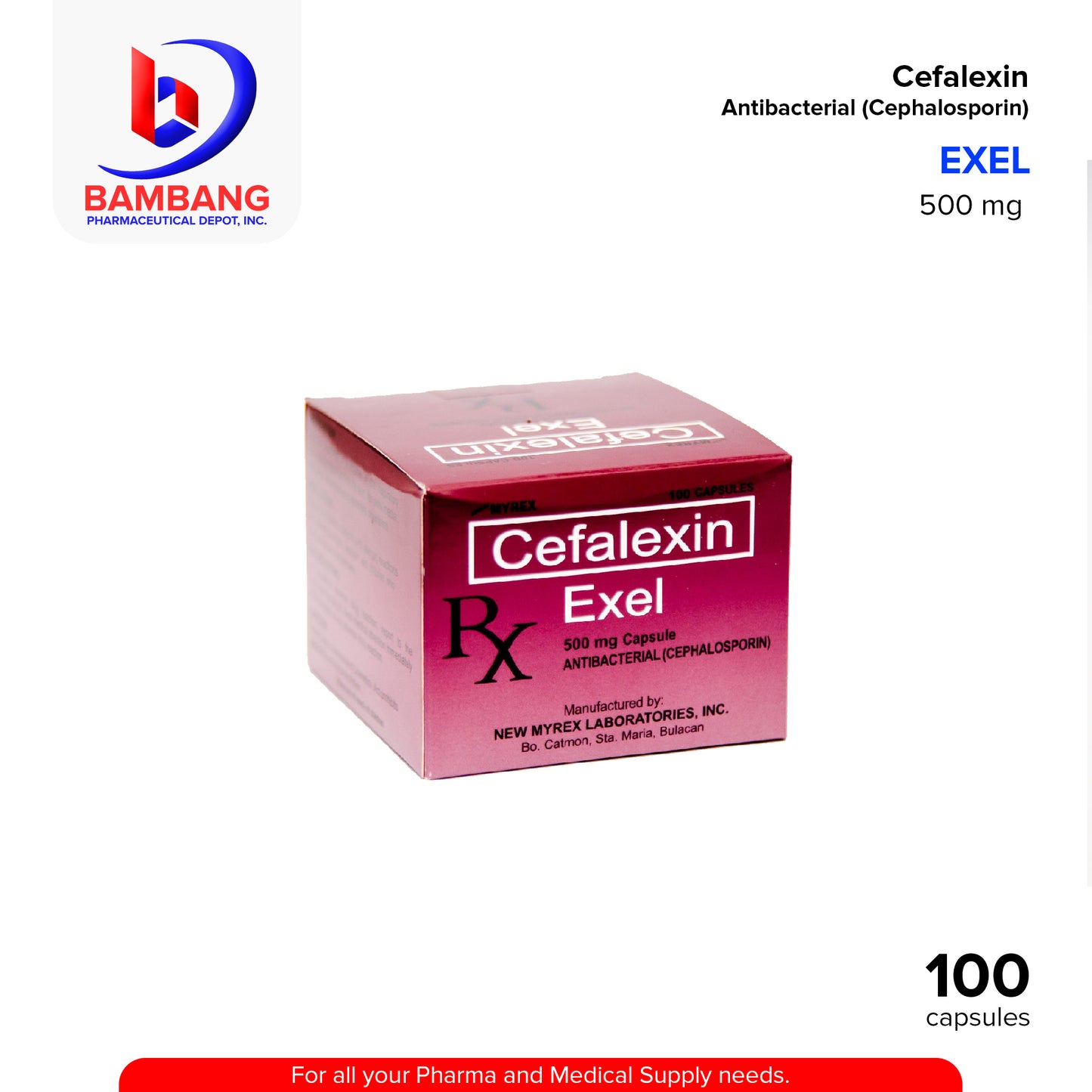 EXEL Cefalexin 500mg Capsules 100's