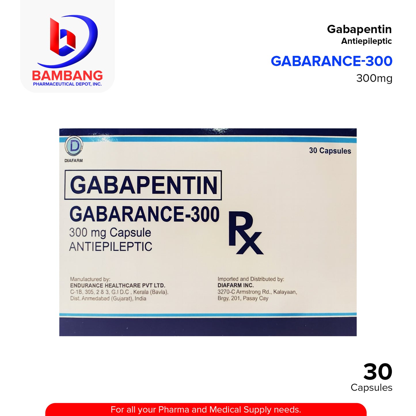 GABARANCE 300 Gabapentin 300mg Capsule 30's