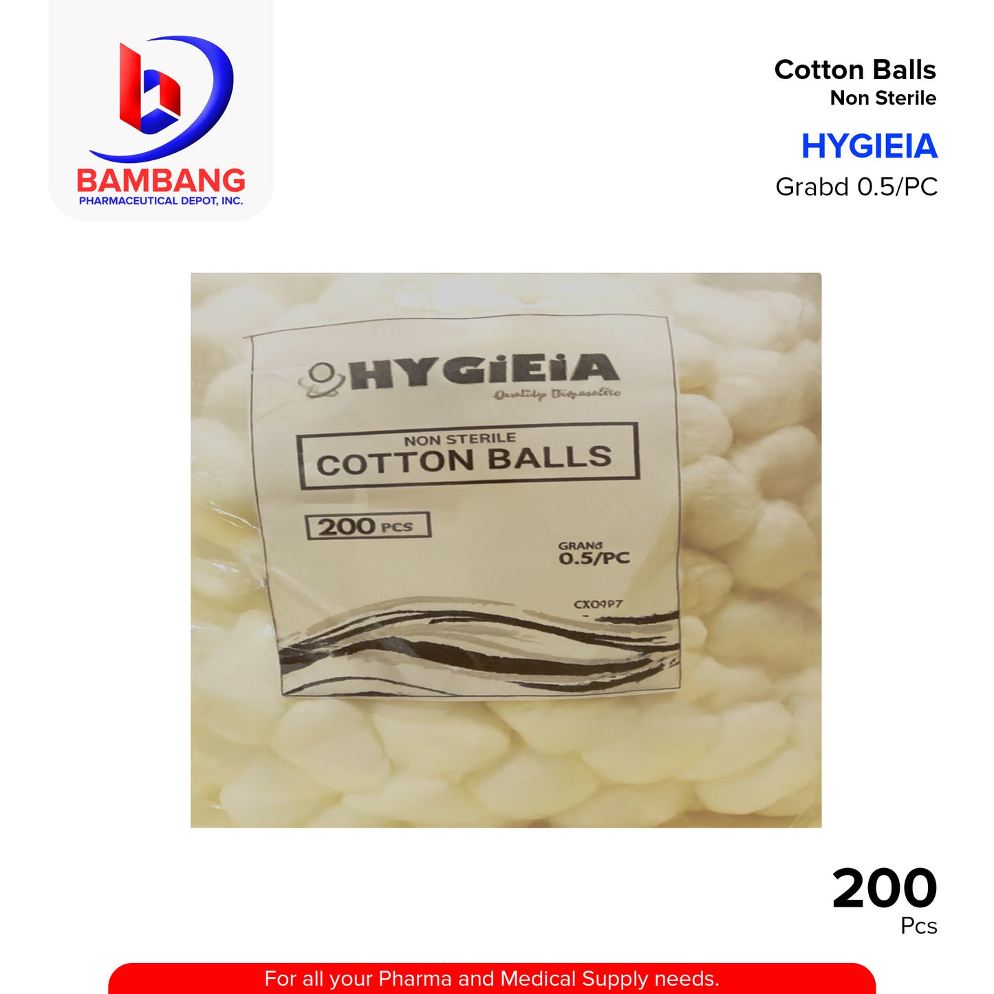 HYGIEIA Cotton Balls Non Sterile Pieces 200's