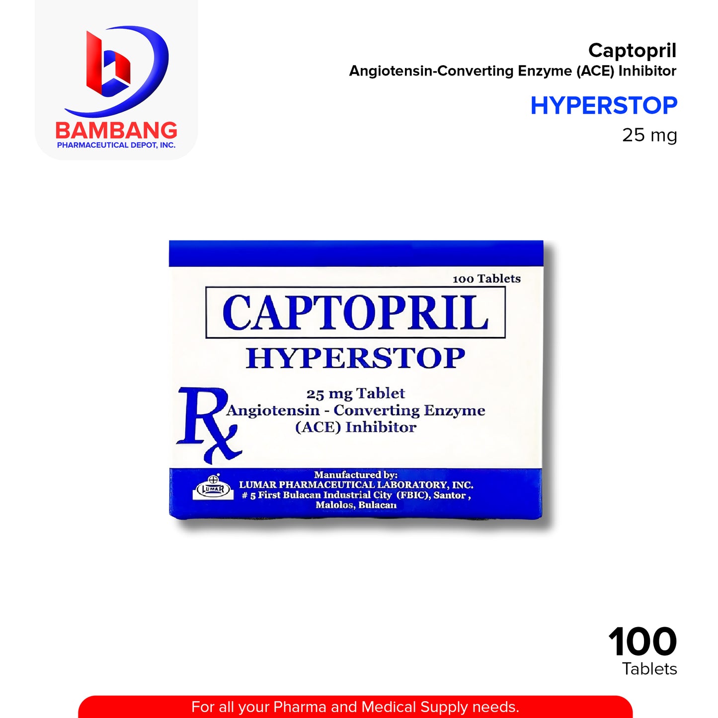 HYPERSTOP Captopril 25mg Angiotensin Converting Enzyme Tablet 100's