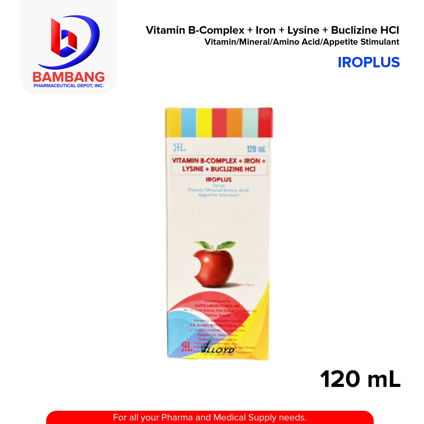 IROPLUS Vitamin B Complex + Iron + Lysine + Buclizine HCI Syrup Vitamin/Mineral/Amino Acid/Appetite Stimulant 60ml