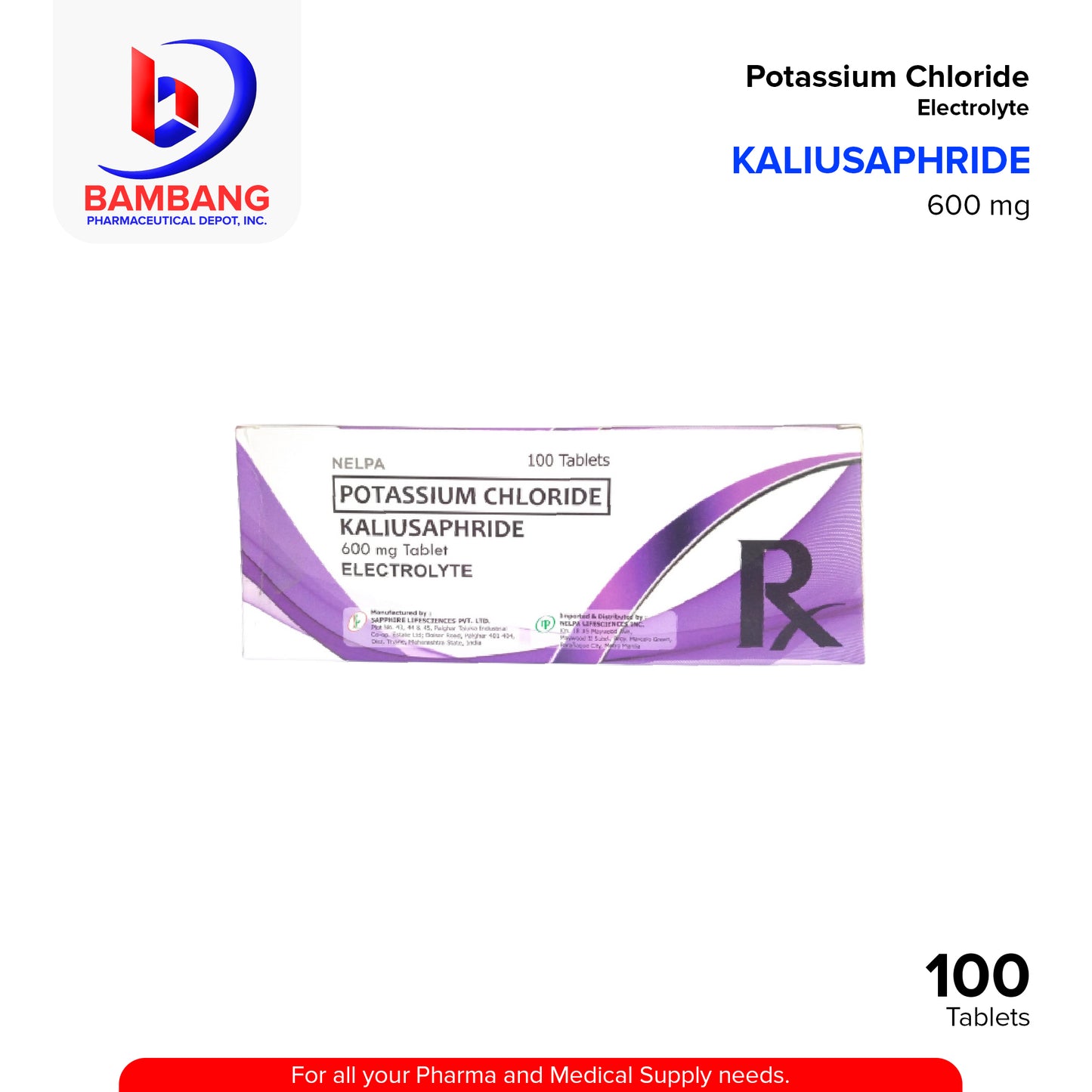 Potassium Chloride (Kaliusaphride) 600mg Electrolyte Tablets 100's