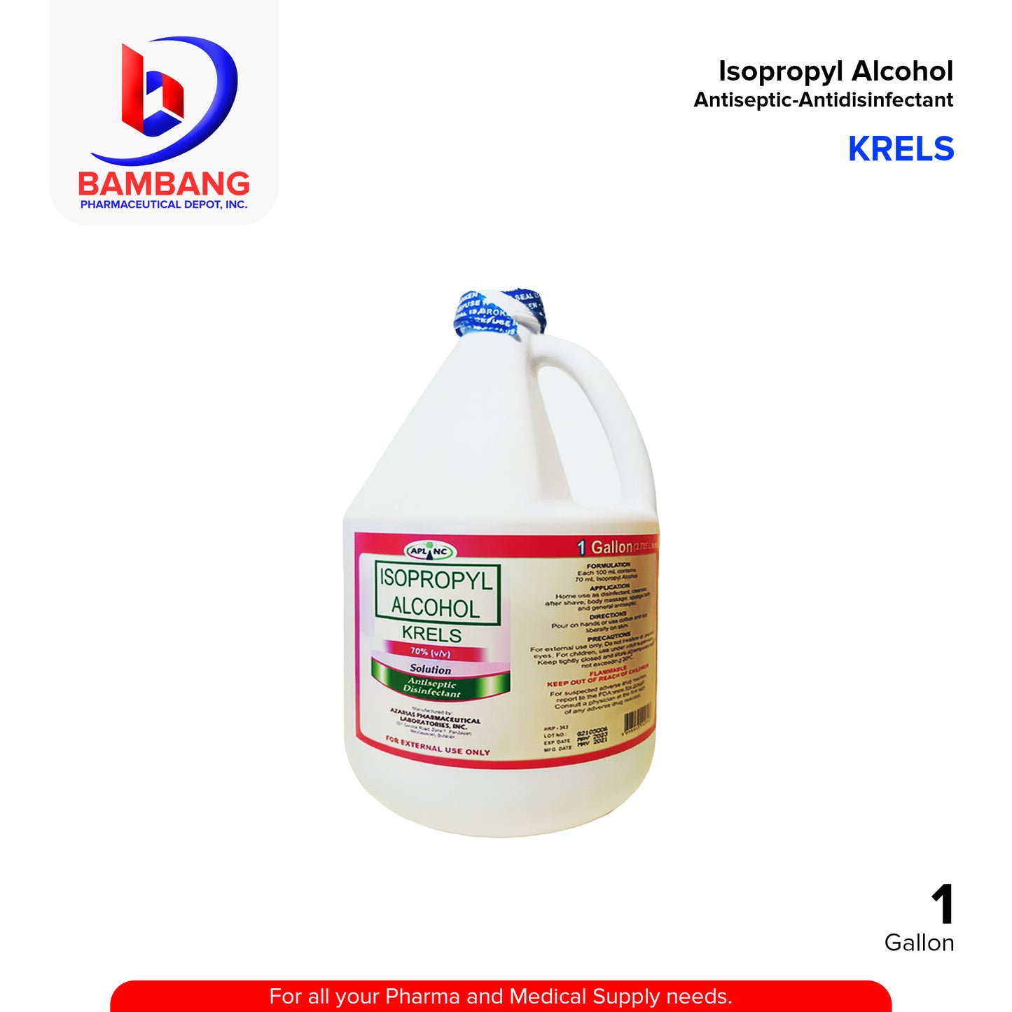 KRELS Isopropyl Alcohol 70% Solution 3.7 Gallon 1's