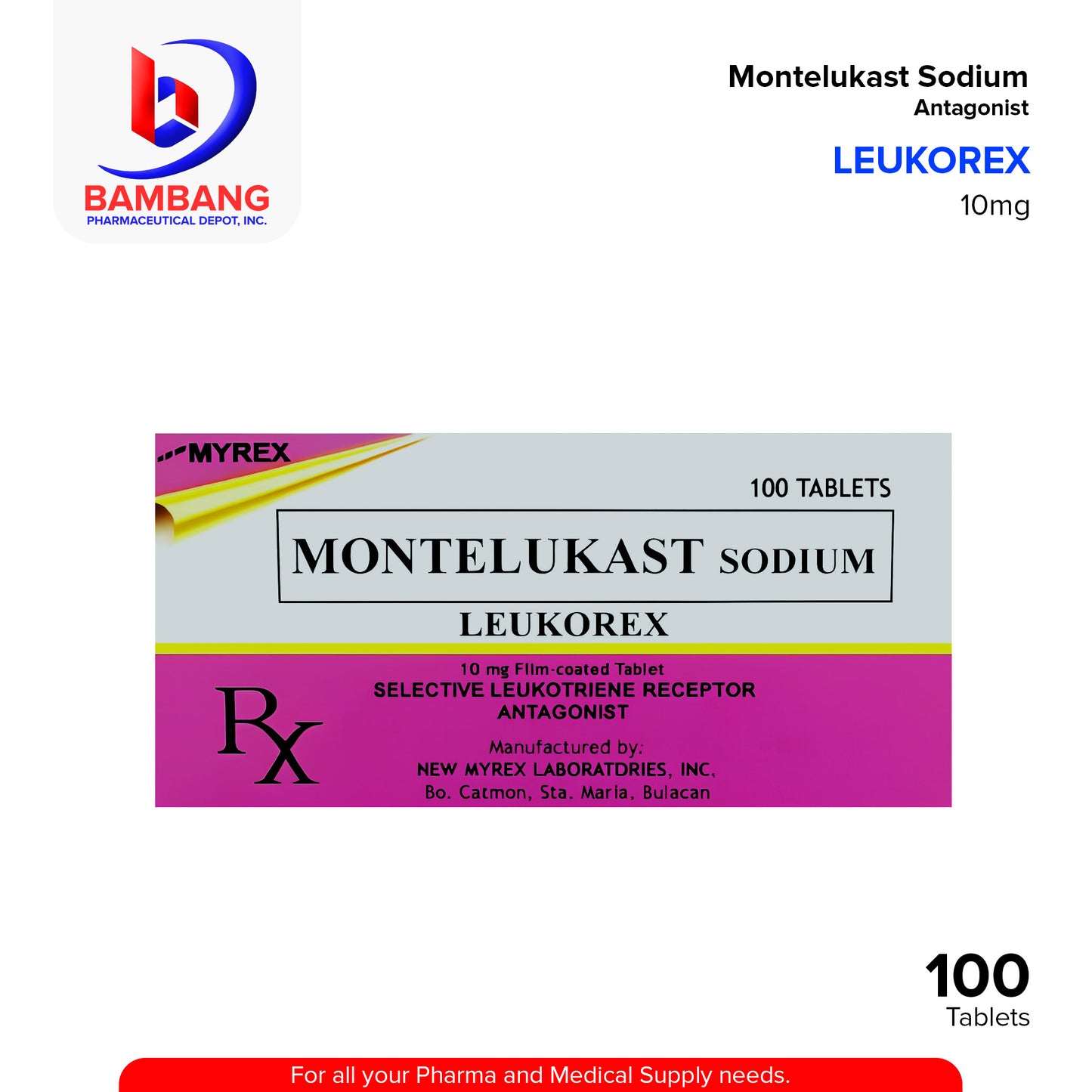 LEUKOREX Montelukast Sodium 10mg Film Coated Tablet 100's