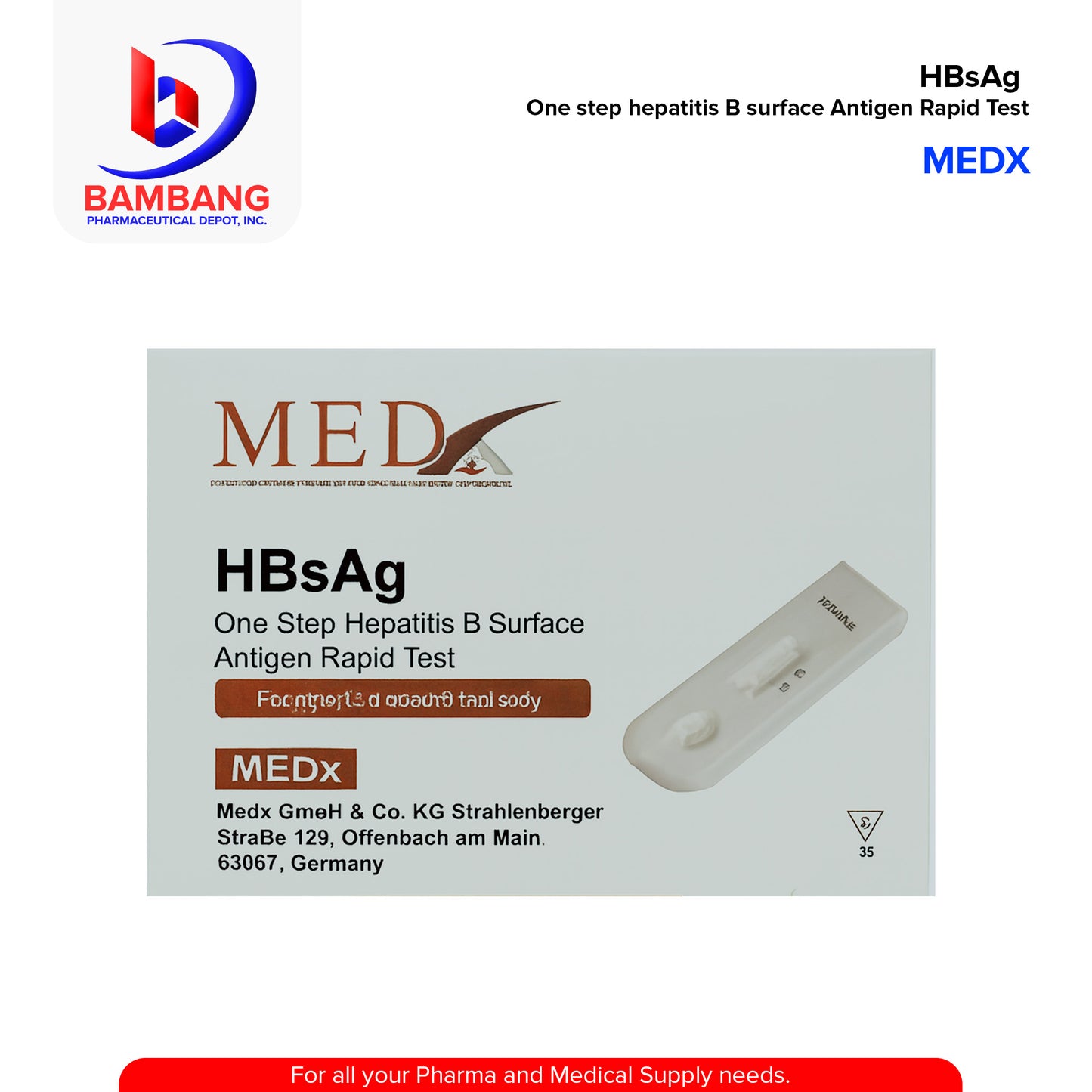 MEDX HBsAg One Step Hepatitis B Surface Antigen Rapid Test 25's