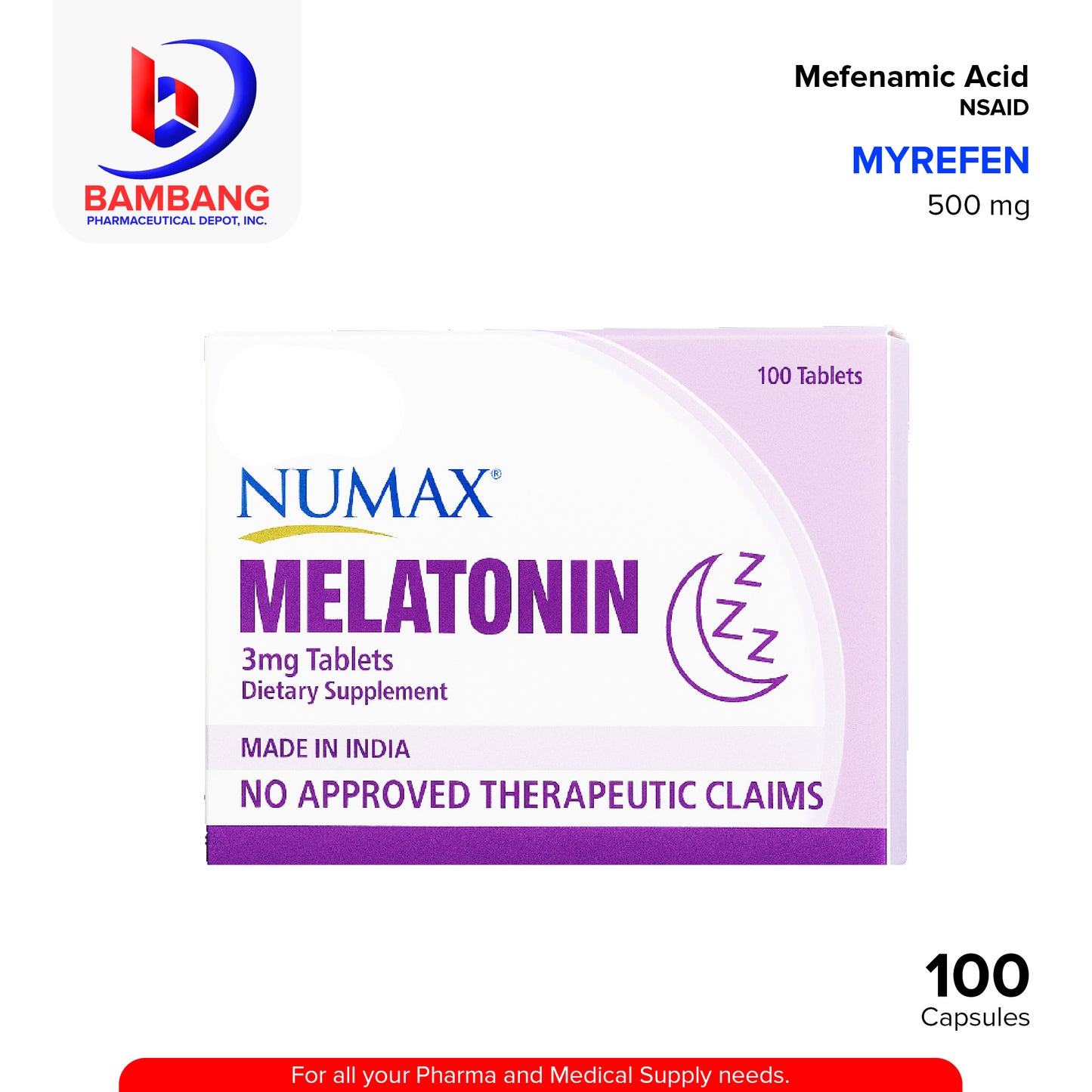 MELATONIN Numax 3mg Tablets Dietary Supplement 100's