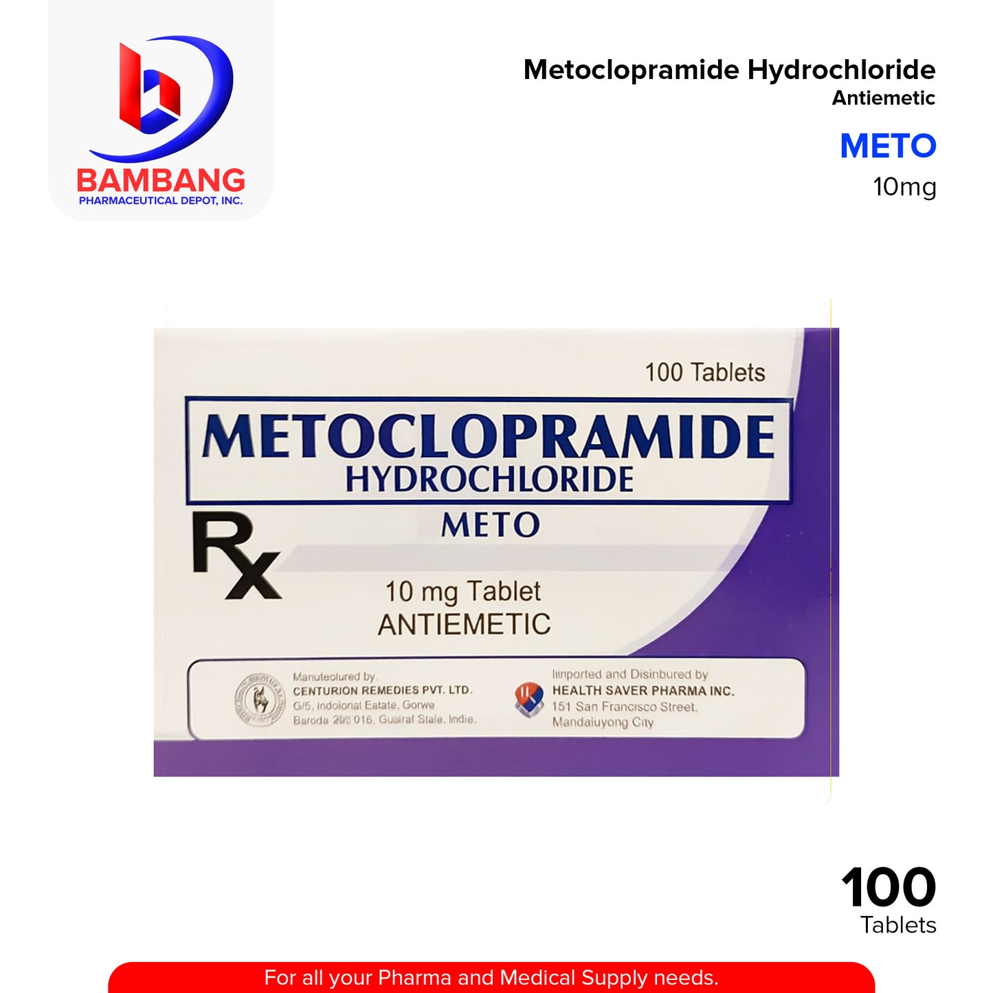 METO Metoclopramide Hydrochloride 10mg Antiemetic Tablet 100's