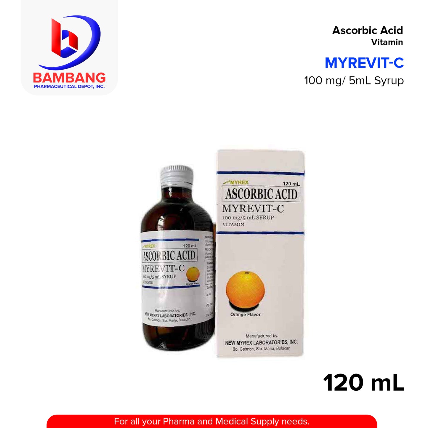 MYREVIT-C Ascorbic Acid Vitamin C Supplement 100mg/5ml Syrup 120ml