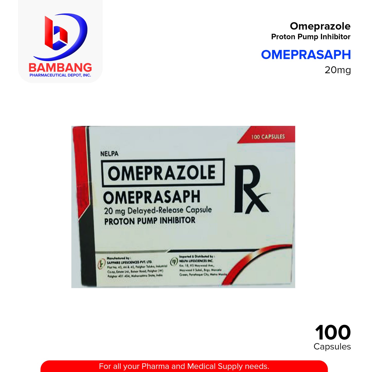 OMEPRASAPH Omeprazole 20mg Delayed Release Capsule 100's