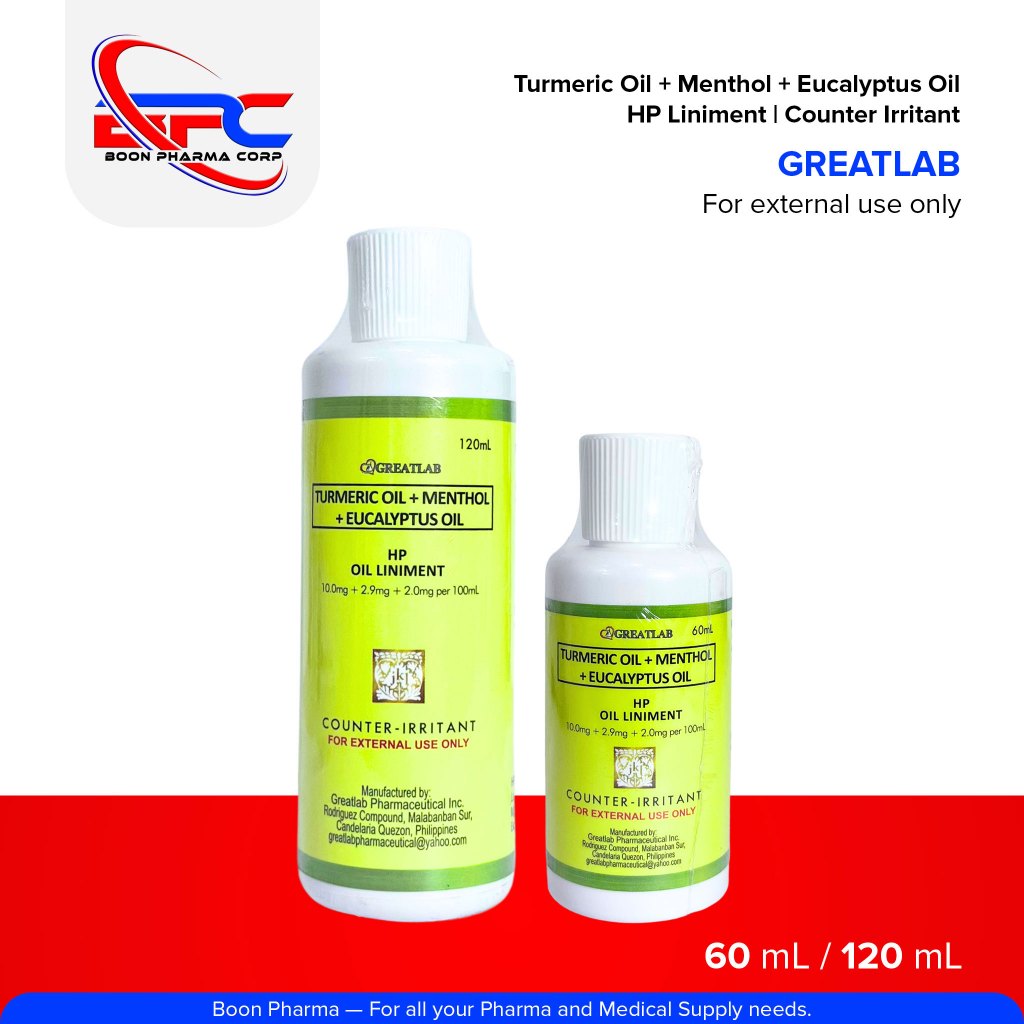 GREATLAB Turmeric Oil + Menthol + Eucalyptus Oil HP Liniment Counter Irritant 60 mL / 120 mL Sold Pe