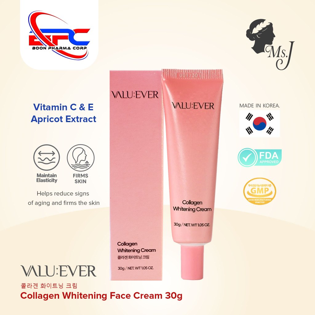 VALU:EVER Collagen Whitening Face Cream 30g Skin Revitalizing Made in Korea