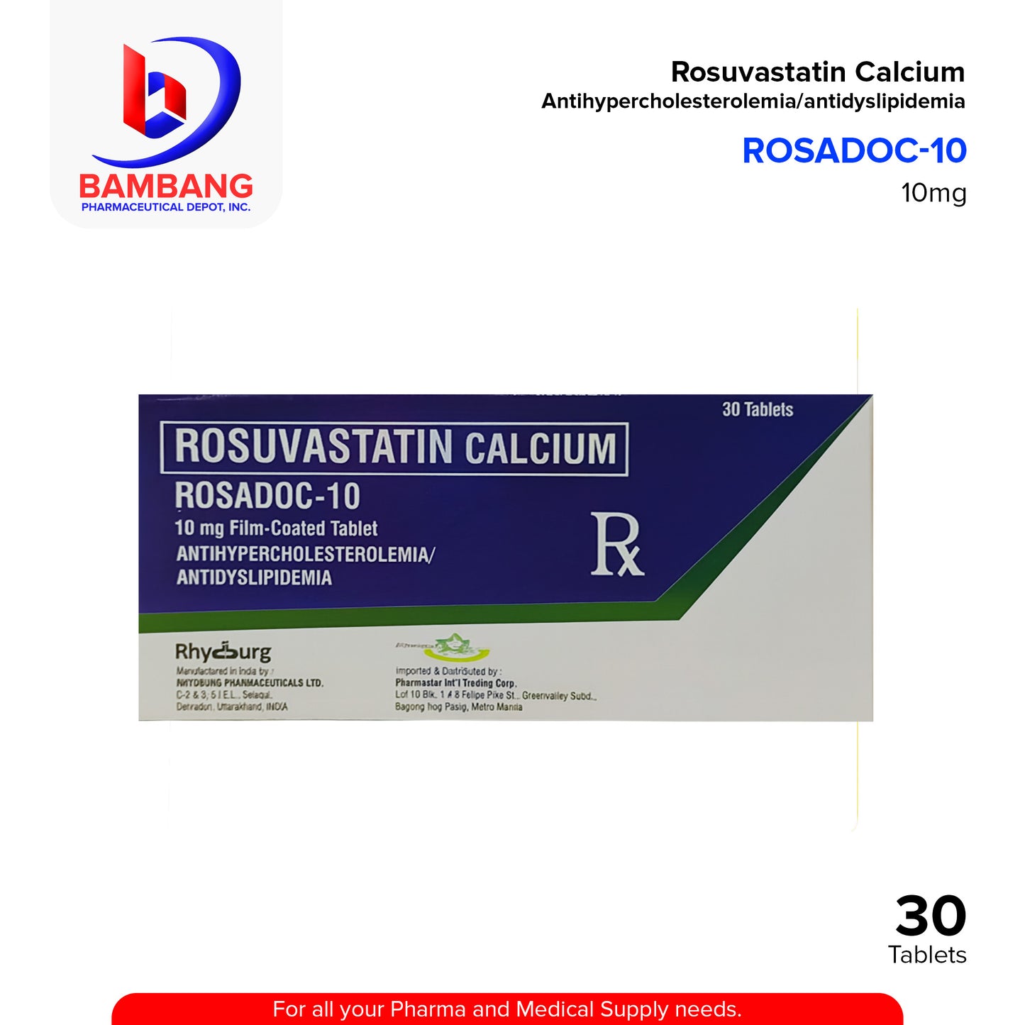 ROSADOC-10 ROSUVASTATIN CALCIUM 10MG 30'S TAB