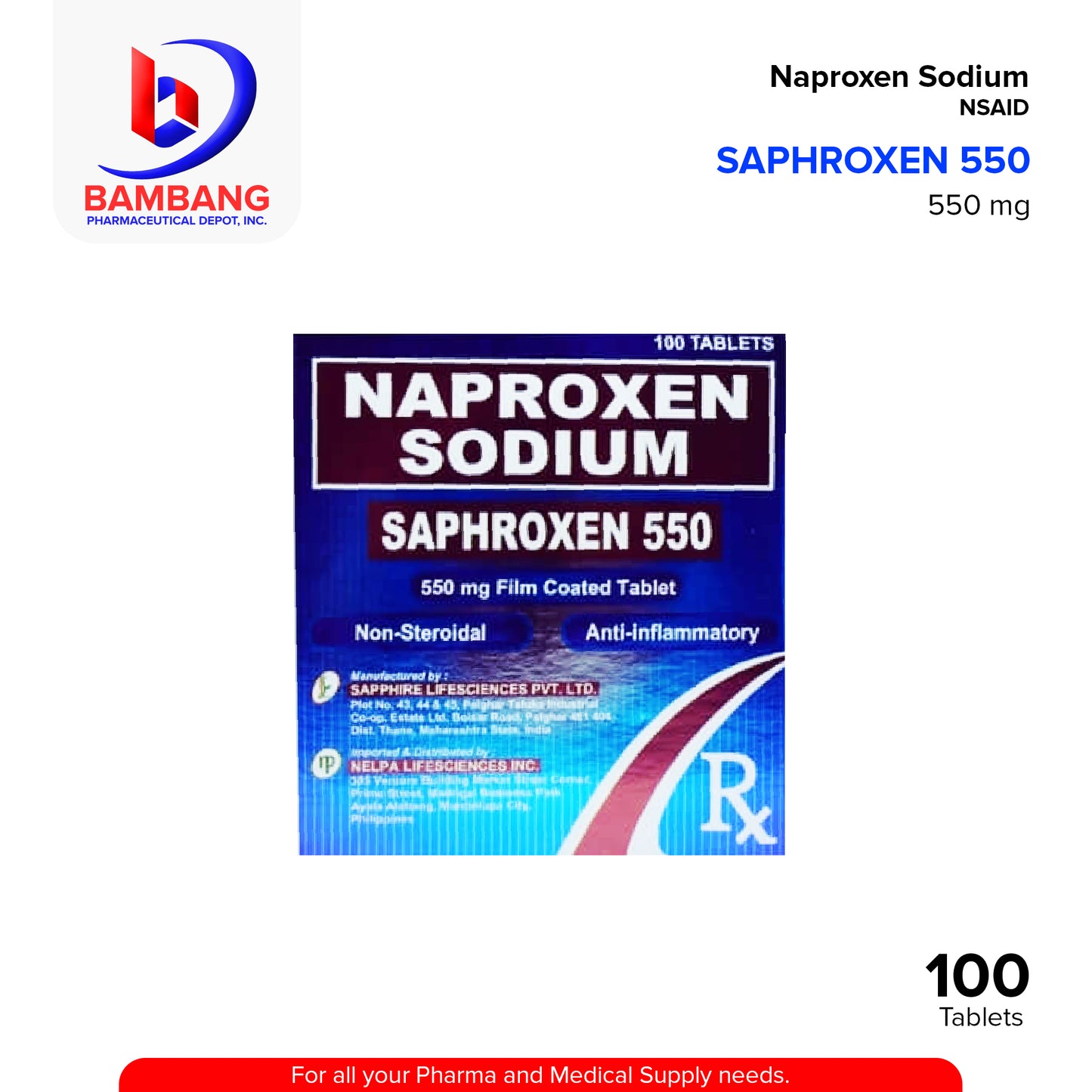 SAPHROXEN Naproxen Sodium 550mg Film Coated Tablet 100's