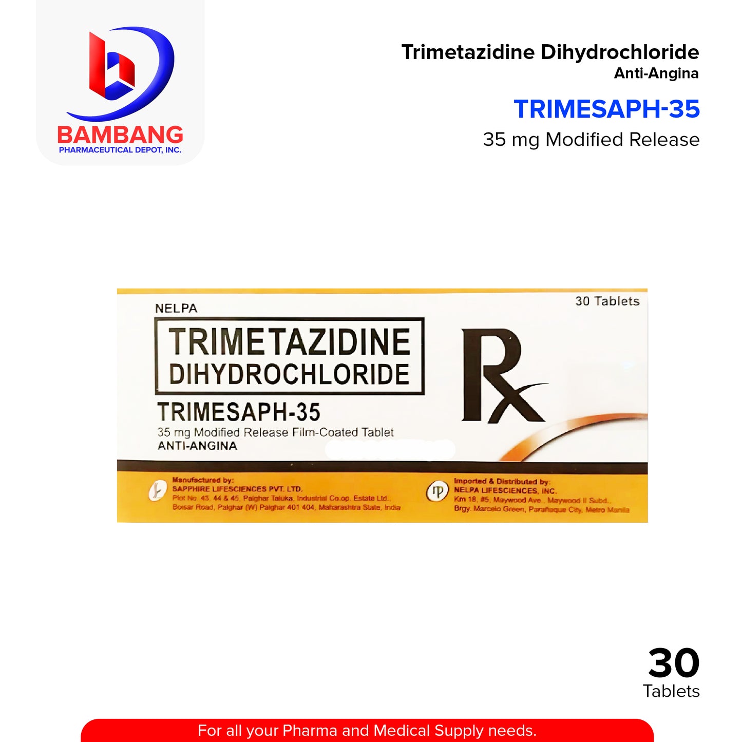 Trimetazidine 35mg Modified Release Film Coated Anti Angina Tablet 30's