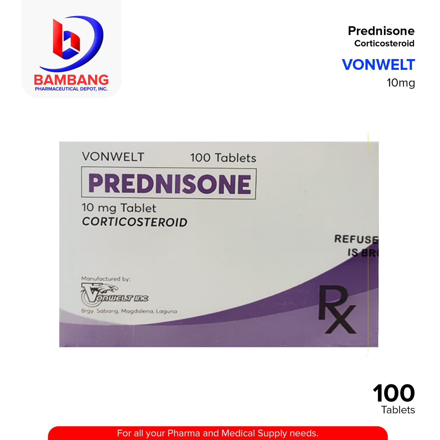 VONWELT Prednisone 10mg Tablet 100's