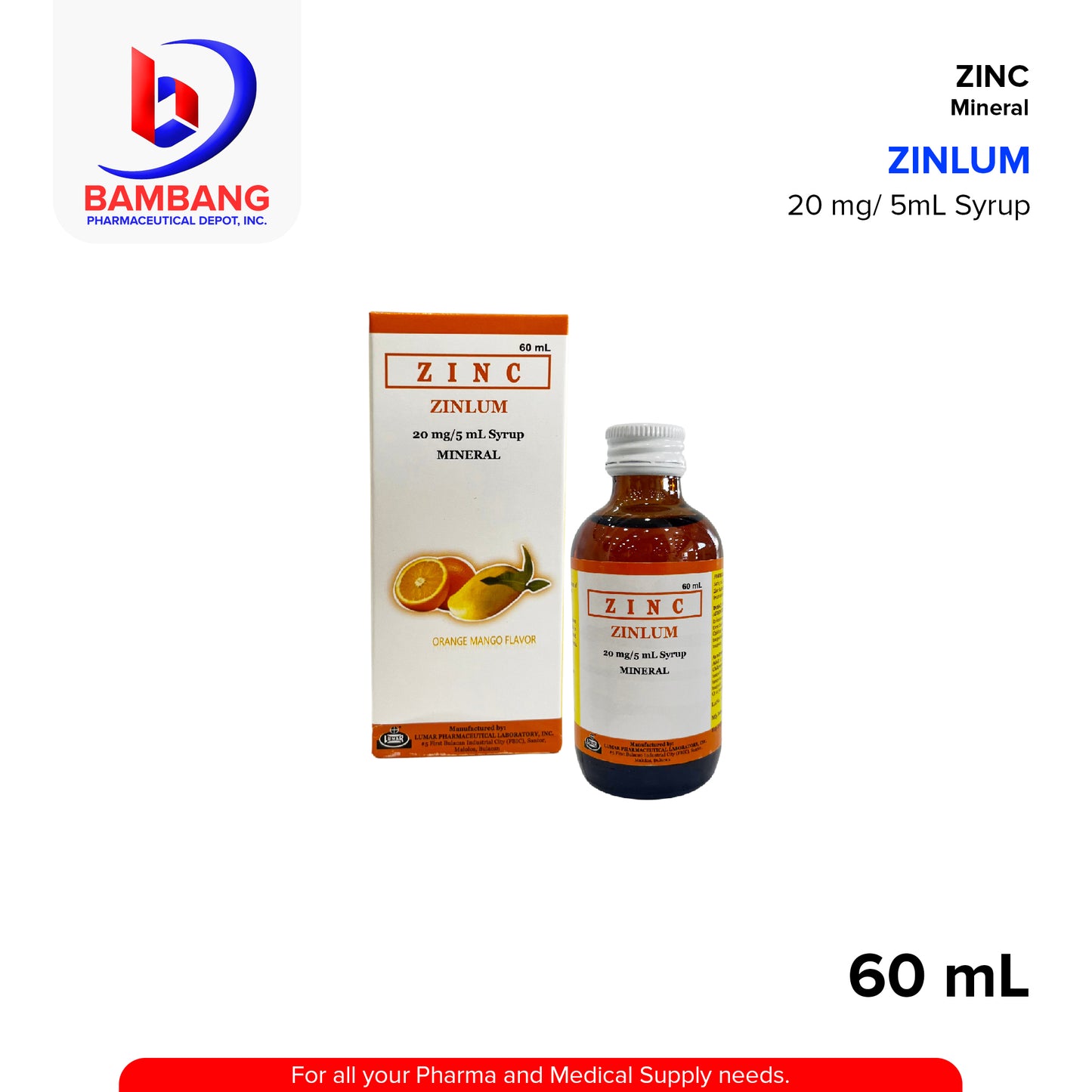 ZINLUM Zinc Sulfate 20mg/5ml Syrup 60ml