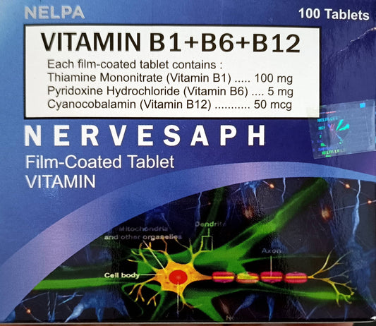 NERVESAPH VITAMIN B1 + B2 + B12 FILM COATED TABLET 100'S