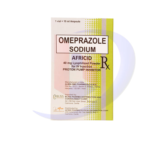 AFRICID Omeprazole Sodium 40mg Luophilized Powder for IV Injection 1 Vial + 10ml Ampoules