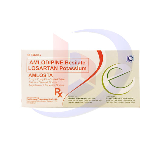 Amlodipine Besilate + Losartan Potassium (Amlosta) 5mg/50mg Film Coated Tablets 30's