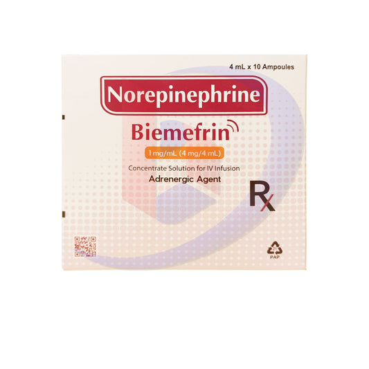 BIEMEFRIN Norepinephrine 1mg/ml (4mg/4ml) Concentrate Solution for IV Infusion Adrenergic Agent 10 Ampoule x 4ml