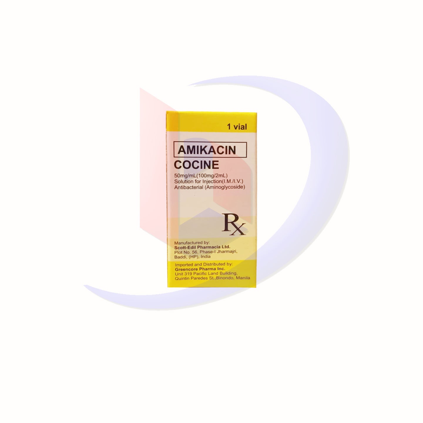 Amikacin (Cocine) 50mg/ml (100mg/2ml) Solution for Injection (I.M/I.V) Vial 1's