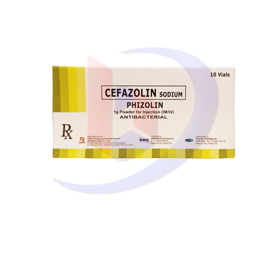PHIZOLIN Cefazolin Sodium 1g Powder for Injection (I.M/I.V) Antibacterial Vials 10's