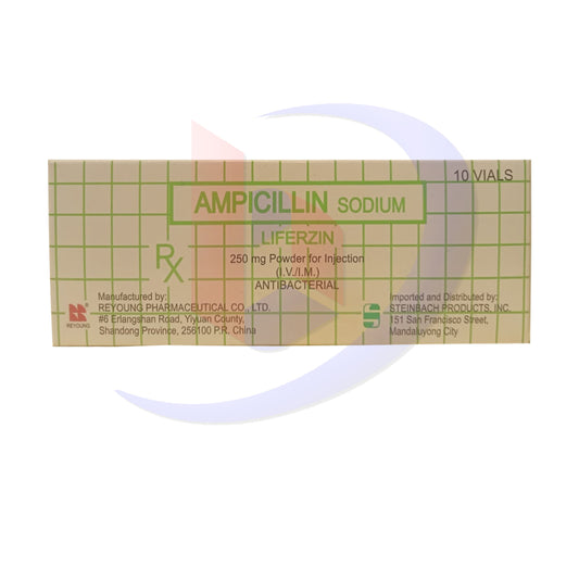 LIFERZIN Ampicillin Sodium Anti Bacterial 250mg Powder for Injection I.V/I.M Vials 10's