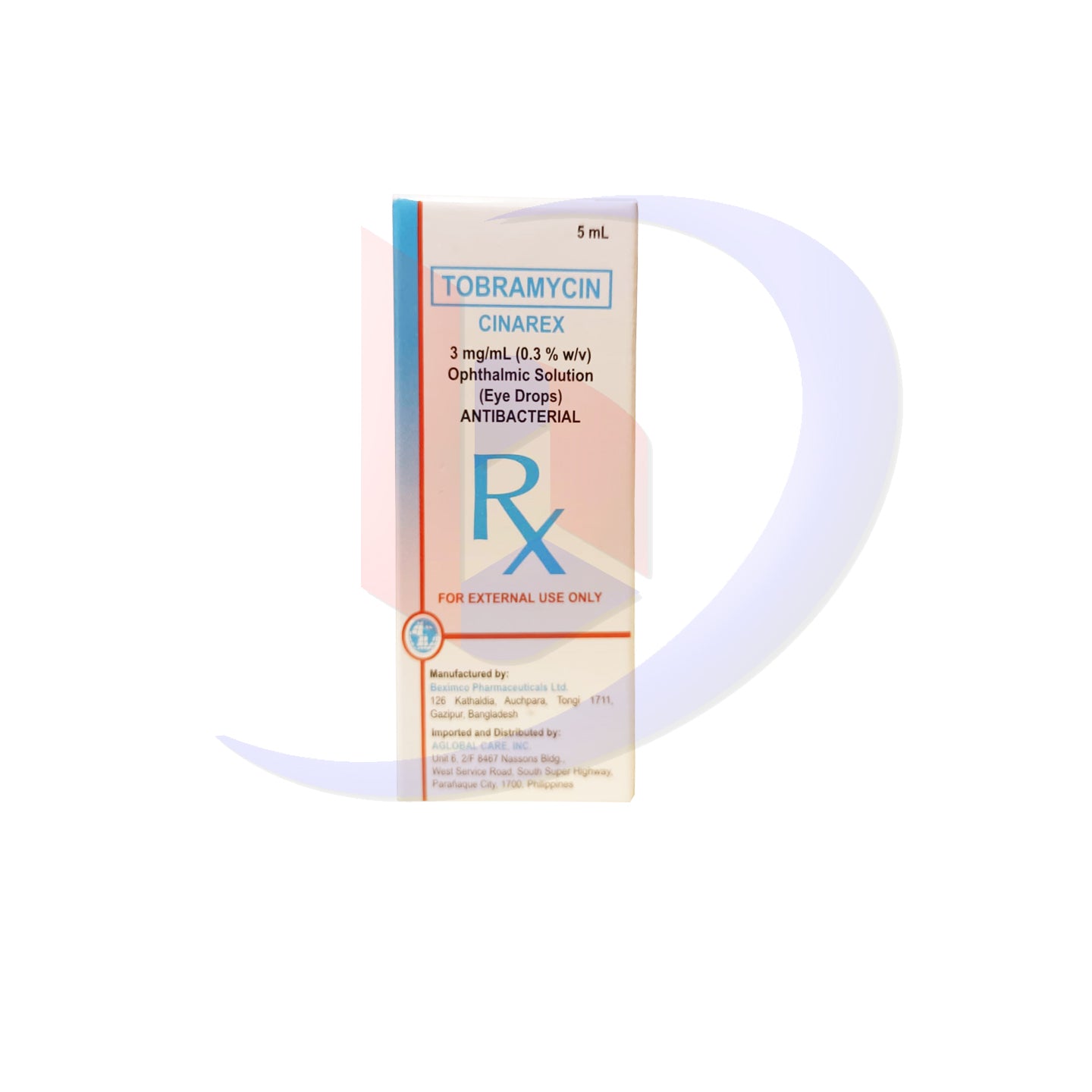 CINAREX Tobramycin 3mg/ml (0.3% w/v) Opthalmic Solution Antibacterial (Eye Drop) 5ml