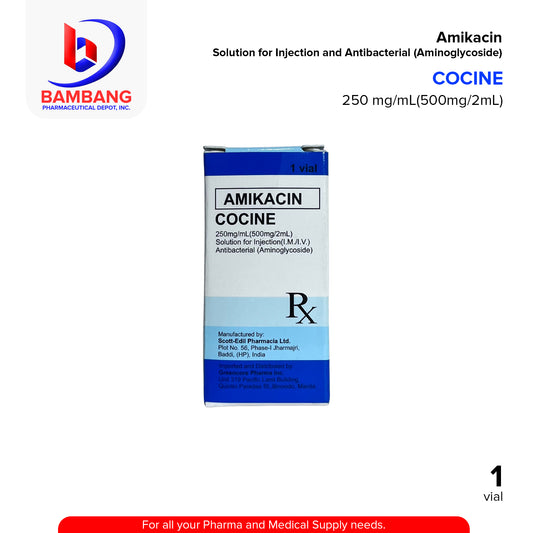 COCINE Amikacin 250mg/ml 500mg/2ml Solution for Injection I.M / I.V Vial 1's