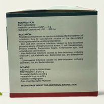 Ampicillin + Sulbactam 1g/500mg Powder For Injection (I.M/I.V) Antibacterial Vials 10's