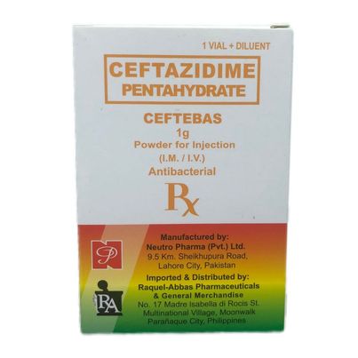 Ceftazidime Pentahydrate (Ceftebas) 1g Powder For Injection (I.M/I.V) Diluent Vial 1's