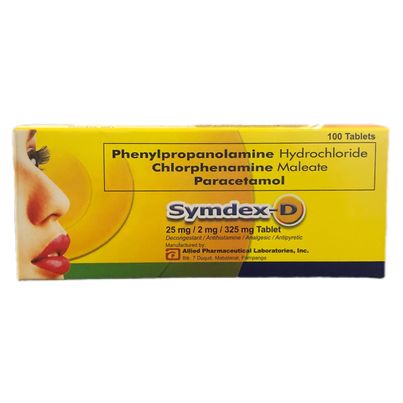 Phenylpropanolamine Hydrochloride Chlorphenamine Maleate Paracetamol (Symdex D) 25mg/2mg/325mg Tablet 100's