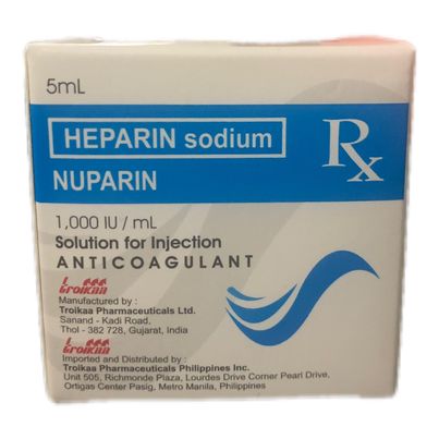 Heparin Sodium ( Nuparin) 1000 IU 5ml IV Vial 1's