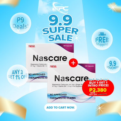 NASCARE Magnesium Carbonate 240 mg + Ginger Root Extract 67 mg + Vitamin B6 1.3 mg Food Supplement Capsule 100's