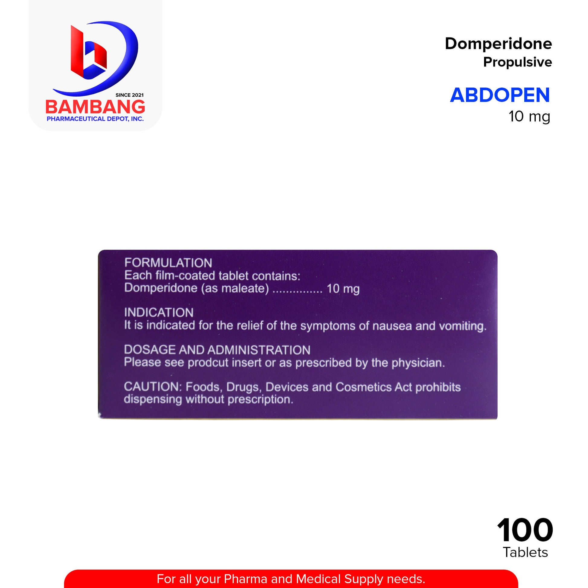 ABDOPEN Domperidone Propulsive 10mg Film Coated Tablet 100's