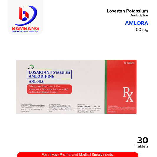 AMLORA Losartan Potassium Amlodipine 50mg 5mg Film Coated Tablet 30's