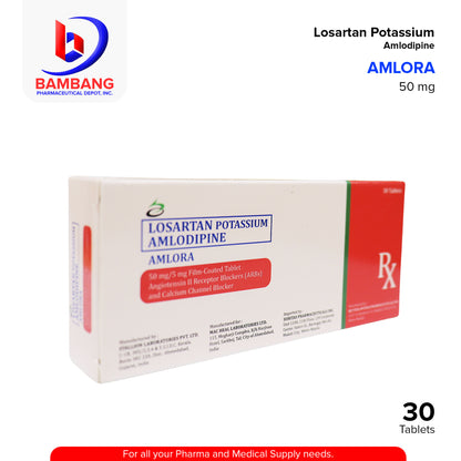 AMLORA Losartan Potassium Amlodipine 50mg 5mg Film Coated Tablet 30's