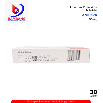 AMLORA Losartan Potassium Amlodipine 50mg 5mg Film Coated Tablet 30's