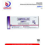 AMPI-1 Ampicillin Antibacterial 1g Powder for Injection (IM/IV) Penicillin Vials 10's
