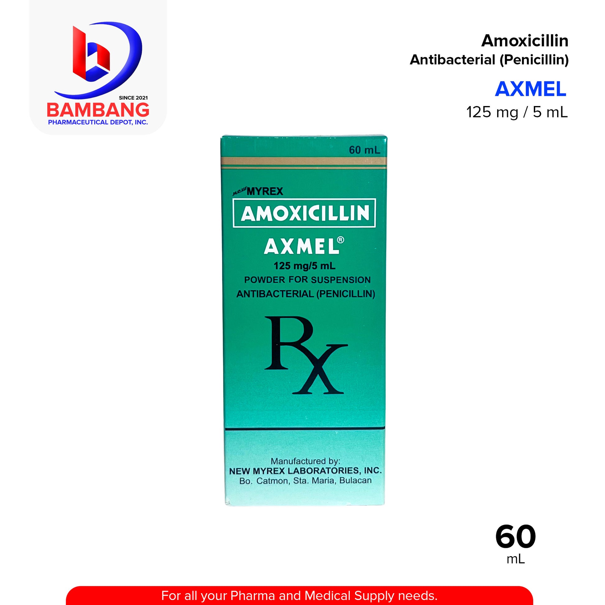 AXMEL Amoxicillin 125mg/5ml Powder for Suspension Penicillin 60ml