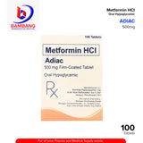 ADIAC Metformin HCI 500mg Film Coated Oral Hypoglycemic Tablets 100's