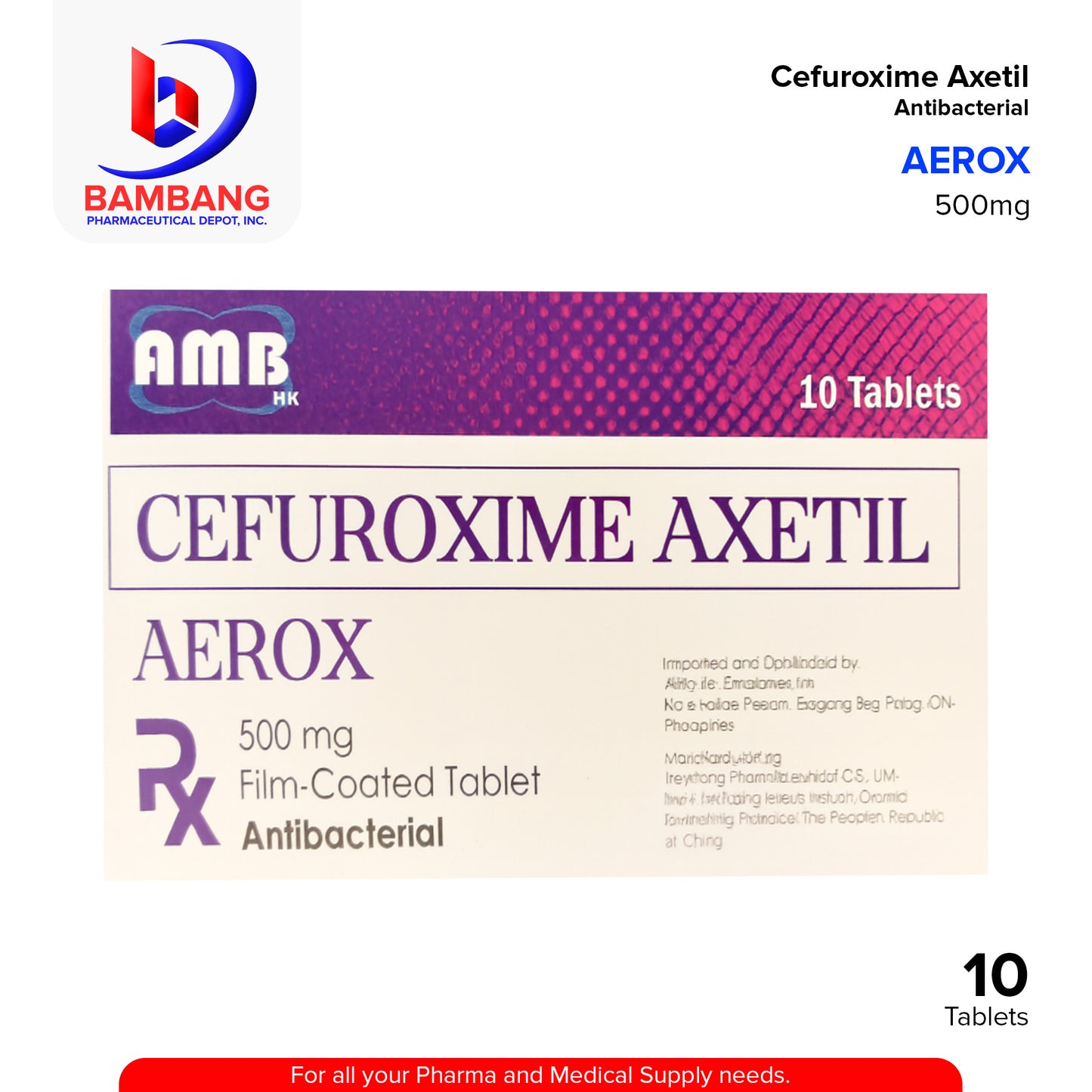 AEROX Cefuroxime Axetil 500mg Film Coated Tablet 10's
