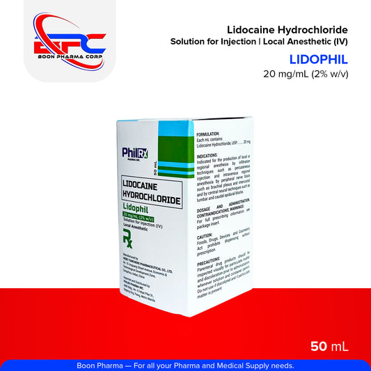 LIDOPHIL Lidocaine Hydrochloride Solution for Injection Local Anesthetic (IV) 20 mg/mL (2% w/v) 50mL