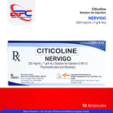 NERVIGO Citicoline Solution for Injection 250 mg/mL (1 g/4 mL) Pyschostimulant and Nootropic 10 Ampoules