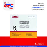 ZYNZINE 1000 Citicoline Solution for Injection 250 mg/mL (1 g/4 mL) Pyschostimulant and Nootropic 5 Ampoules