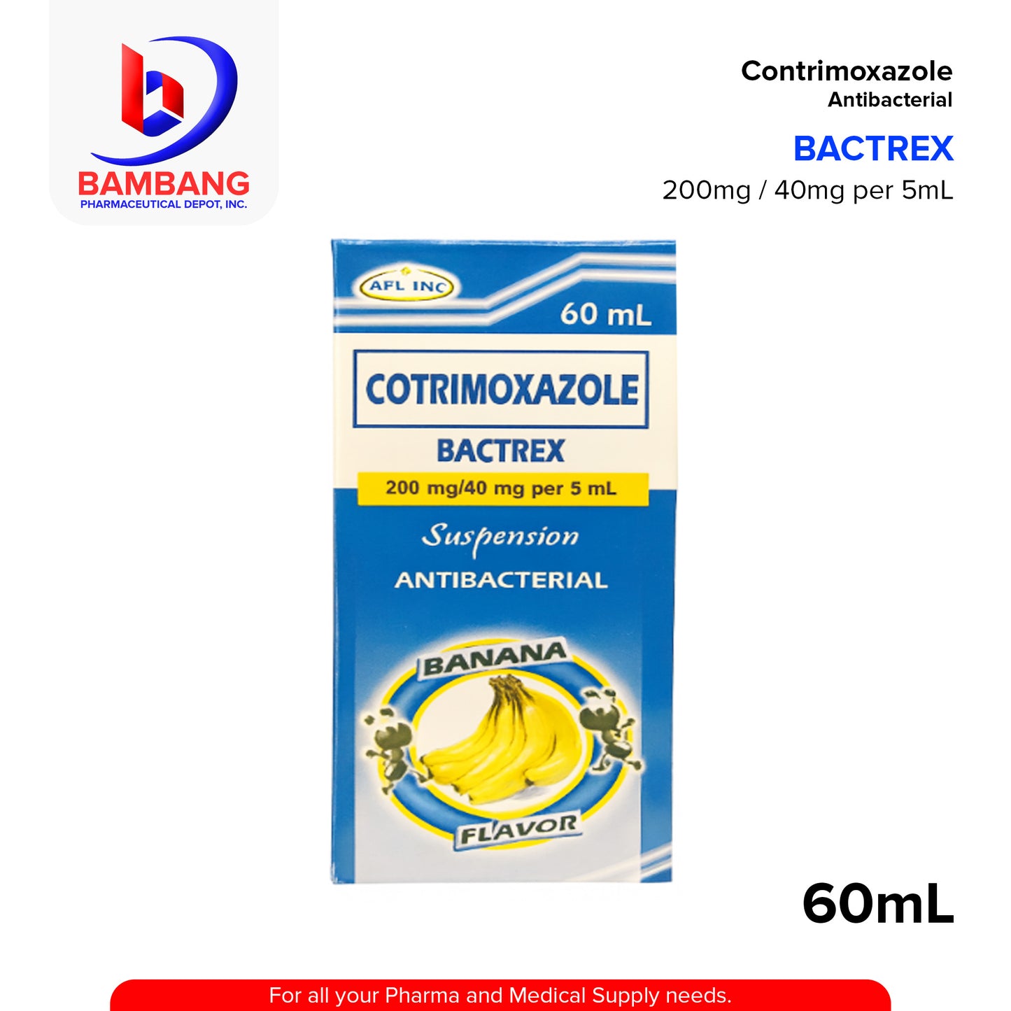 BACTREX Cotrimoxazole 200mg/40mg/5ml Suspension 60ml